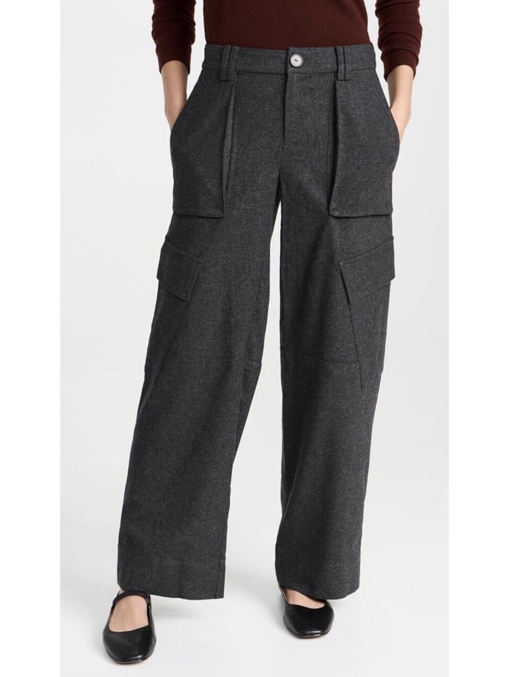 VINCE Raver Italian Flannel Wide Leg Baggy Cargo Pant Size 12 Charcoal $495 NWT - Picture 2 of 12